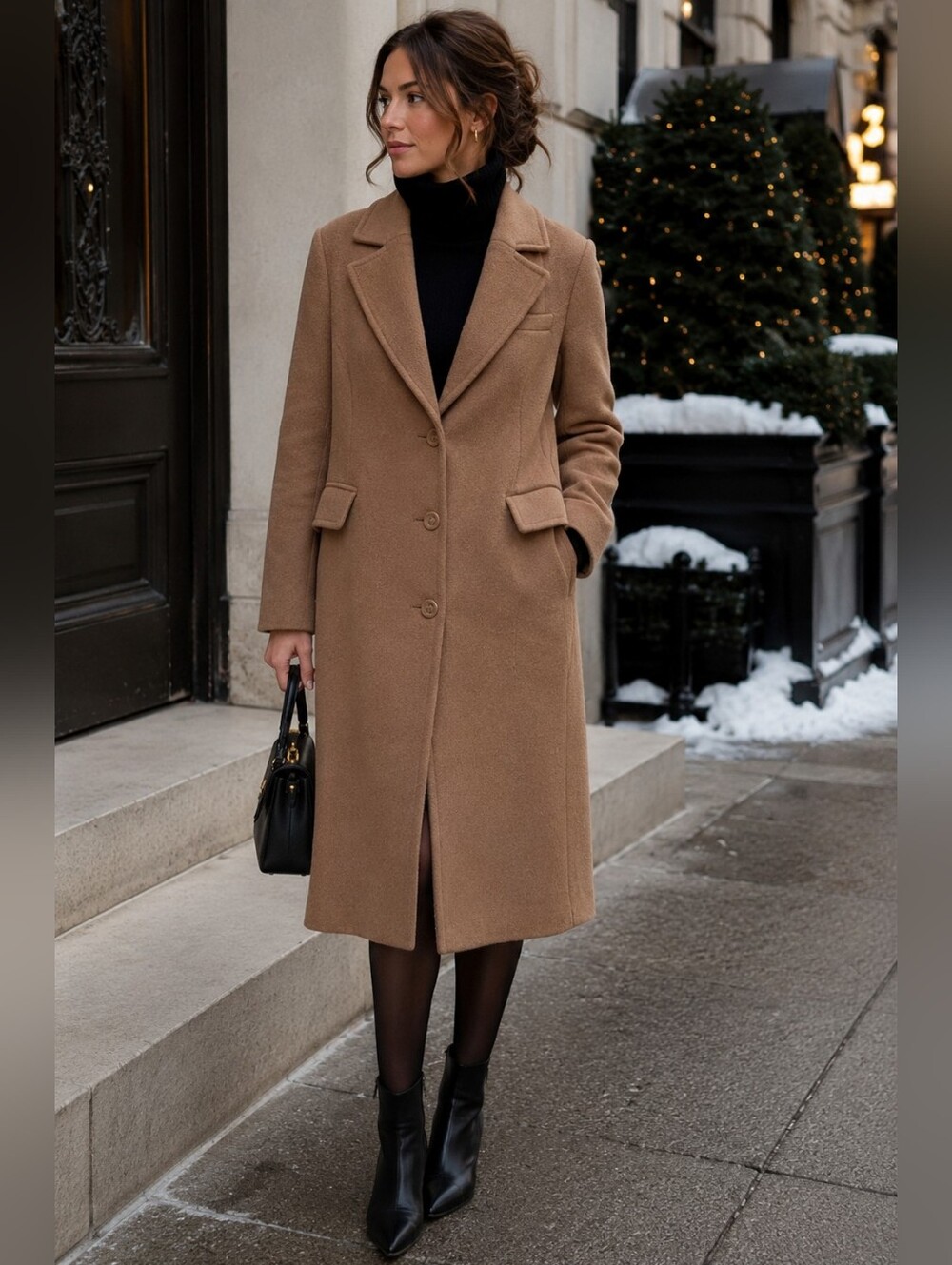 kate spade Camel Wool Blend Single-Breasted Wool Trench Coat